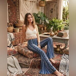 Promesa Blue Patterned Wide-Leg Pants